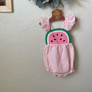Vintage watermelon fruit seersucker toddler romper